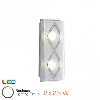 Plafonnier LED rectangle chrome 2x2,5W - Blanc chaud