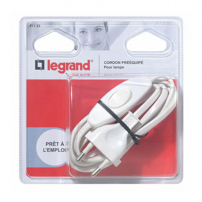Cordon pré-équipé Legrand - pour lampe avec fiche mâle et interrupteur - 2A- blanc  - 3245060911836 - 3245060911836