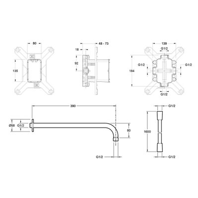 Robinet de douche avec mitigeur encastrable mécanique Modulo rond - E30759-CP - 3440893958274