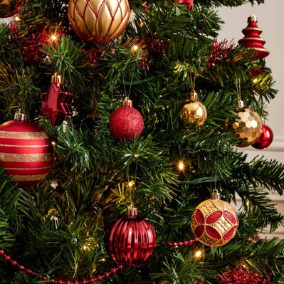 Sapin de Noël artificiel avec kit de décoration - Toronto 210cm - vert avec décorations rouge et or - 3760326998135 - 3760326998135
