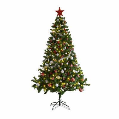 Sapin de Noël artificiel avec kit de décoration - Ottawa 180cm - vert avec décorations rouge. argent et blanc - 3760326998159 - 3760326998159