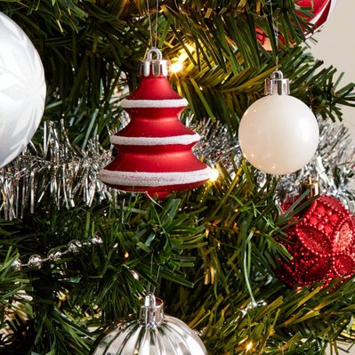 Sapin de Noël artificiel avec kit de décoration - Ottawa 180cm - vert avec décorations rouge. argent et blanc - 3760326998159 - 3760326998159