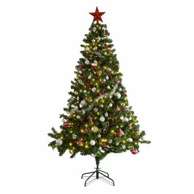 Sapin de Noël artificiel avec kit de décoration - Ottawa 210cm - vert avec décorations rouge. argent et blanc - 3760326998166 - 3760326998166