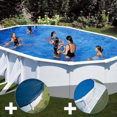 Kit piscine acier blanc Gré Bora Bora ovale 6,34 x 3,99 x 1,22 m + Bâche hiver + Tapis de sol - 17622 - 7061258888744