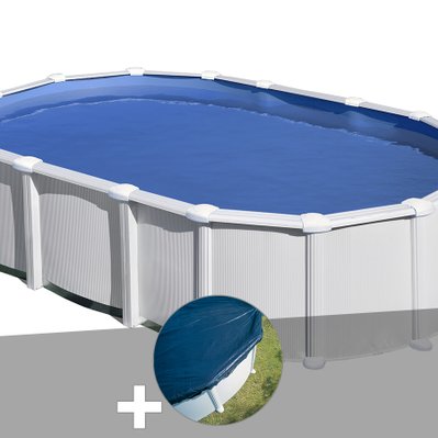 Kit piscine acier blanc Gré Haïti ovale 7,44 x 3,99 x 1,32 m + Bâche hiver - 19036 - 7061285898693