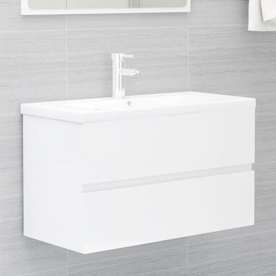 vidaXL Armoire d'évier avec lavabo intégré Blanc brillant Aggloméré - 3071555 - 8720286377956
