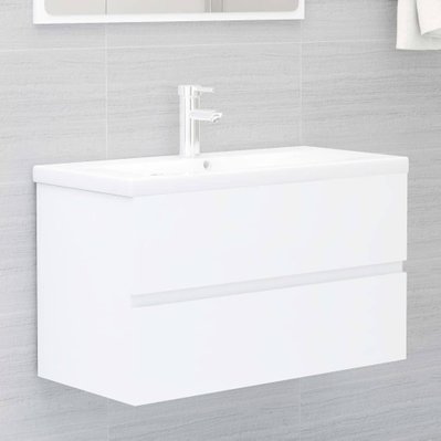 vidaXL Armoire d'évier avec lavabo intégré Blanc Aggloméré - 3071549 - 8720286377895