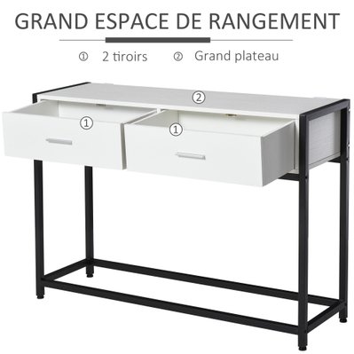 Console design 2 tiroirs métal noir panneaux particules blanc - 837-099 - 3662970076354
