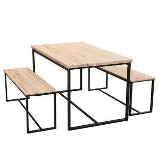 Table à manger et ses 2 bancs Dock - H. 75 cm - Beige et Noir