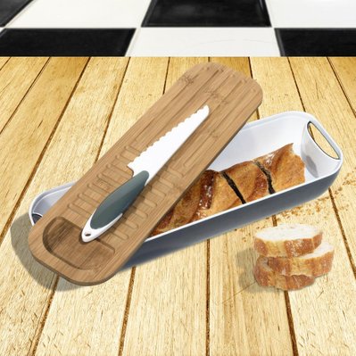 Corbeille à pain 3 en 1 avec couteau gris - 31855 - 3700866332921