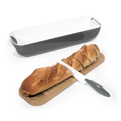 Corbeille à pain 3 en 1 avec couteau gris - 31855 - 3700866332921