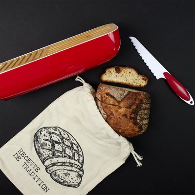 Corbeille à pain 3 en 1 avec couteau rouge - 31856 - 3700866332938