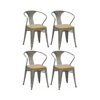 Chaise industrielle en métal et bois d'orme (Lot de 4) Acier brossé gris