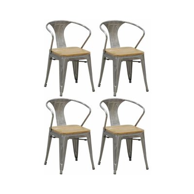 Chaise industrielle en métal et bois d'orme (Lot de 4) Acier brossé gris - 48740 - 3700866341367