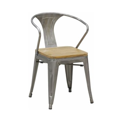 Chaise industrielle en métal et bois d'orme (Lot de 4) Acier brossé gris - 48740 - 3700866341367