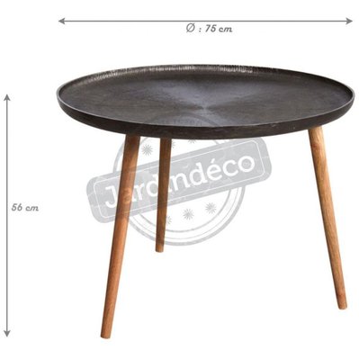 Table ronde métal zinc antique et bois - 24308 - 3238920782752