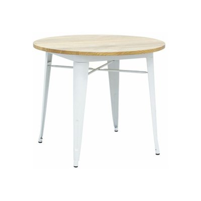Table ronde industrielle en métal blanc et bois d'orme huilé - 48761 - 3238920815405