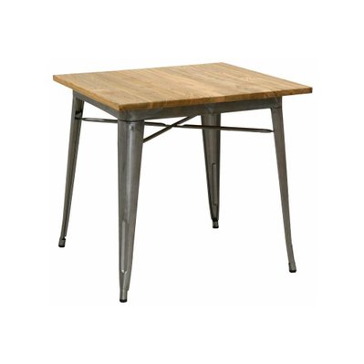 Table carrée industrielle en métal et bois d'orme huilé acier brossé - 48224 - 3238920815368