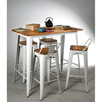 Table haute en métal laqué et bois d'orme huilé blanc - 44185 - 3238920809855