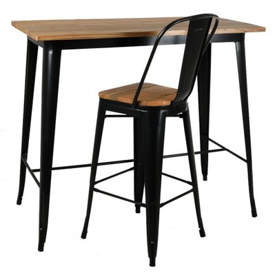 Table haute en métal laqué et bois d'orme huilé noir - 44187 - 3238920809848