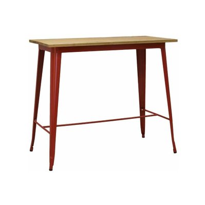 Table haute en métal laqué et bois d'orme huilé rouge - 48223 - 3238920815351