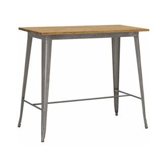 Table haute en métal laqué et bois d'orme huilé