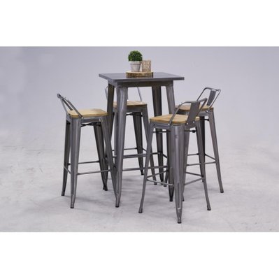 Table haute en métal laqué et bois d'orme huilé acier brossé - 48357 - 3238920815733