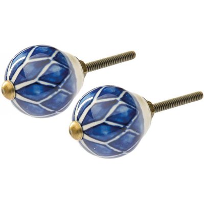 Bouton de porte conique losanges bleus en céramique (Lot de 2) - 44050 - 4055627127742