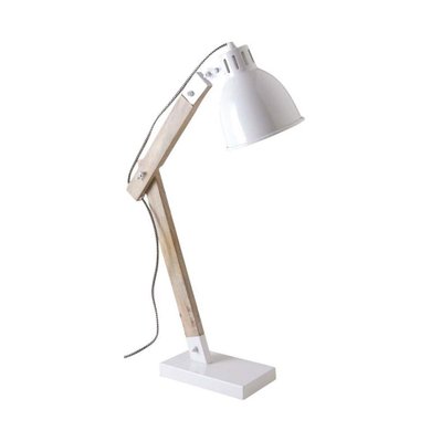 Lampe de bureau en métal blanc et bois - 17128 - 3238920750171