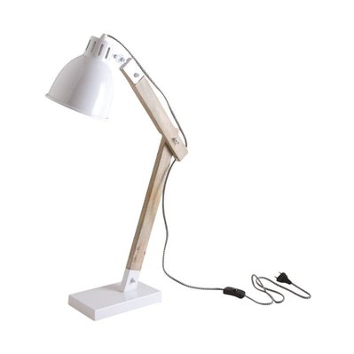 Lampe de bureau en métal blanc et bois - 17128 - 3238920750171