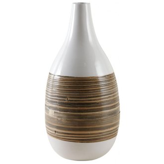 Vase décoratif bambou naturel et laqué blanc