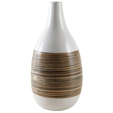 Vase décoratif bambou naturel et laqué blanc M2 - 24375 - 3238920786385
