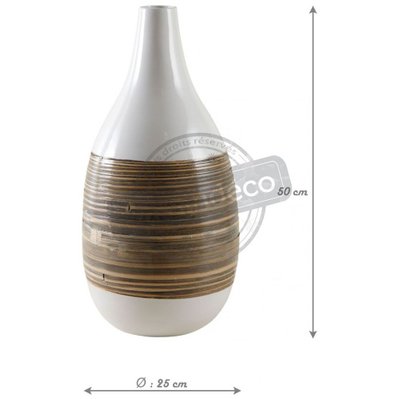 Vase décoratif bambou naturel et laqué blanc M2 - 24375 - 3238920786385
