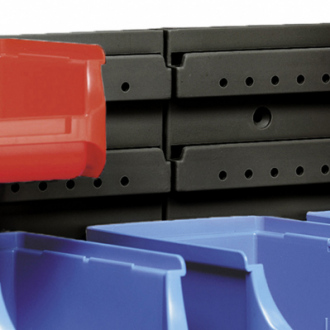 Pack de 15 bacs  à bec ProfiPlus Set ALLIT + rails/panneaux muraux - 38,5 x 13 x 34 cm - rouge/bleu/noir