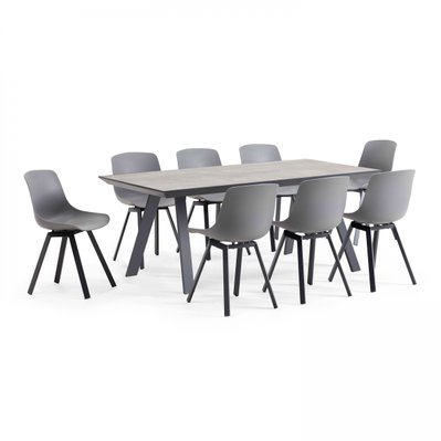 Table de jardin et 8 chaises en aluminium gris 180 x 90 x 75 cm - 104882 - 3663095027085