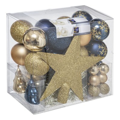Kit de décoration pour sapin de Noël - 44 Pièces - Bleu et Or - 514441 - 3560233818539
