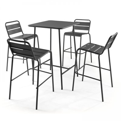 Ensemble table de bar et 4 chaises hautes en métal anthracite 70 x 70 x 105 cm - 106197 - 3663095038340