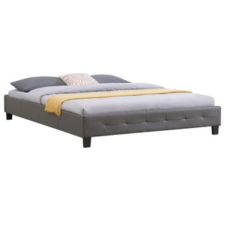Lit double futon GOMERA, 160 x 200 cm, avec sommier, revêtement synthétique gris