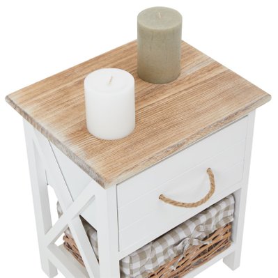 Table de chevet PERUGIA avec 1 tiroir et 1 panier, en bois blanc et brun - 94098 - 4016787940985