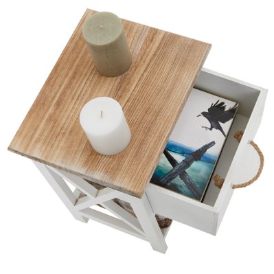 Table de chevet PERUGIA avec 1 tiroir et 1 panier, en bois blanc et brun - 94098 - 4016787940985