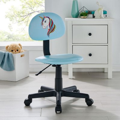 Chaise de bureau pour enfant UNICORN, revêtement synthétique bleu clair avec motif licorne - 93075 - 4016787930757