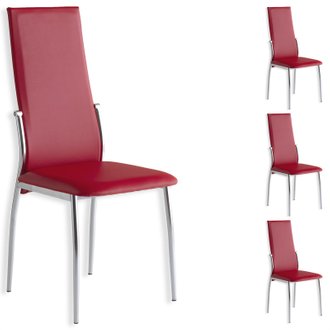Lot de 4 chaises DORIS, en synthétique rouge