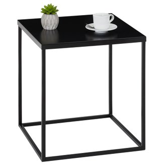 Table d'appoint carré HILAR, cadre et plateau en métal laqué noir