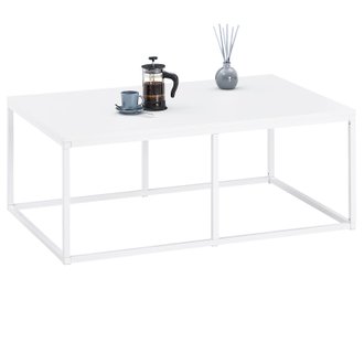 Table basse VESTA, cadre en métal blanc et plateau en mélaminé blanc