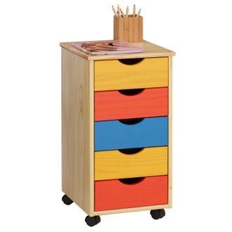 Caisson de bureau sur roulettes LAGOS, avec 5 tiroirs lasuré multicolore