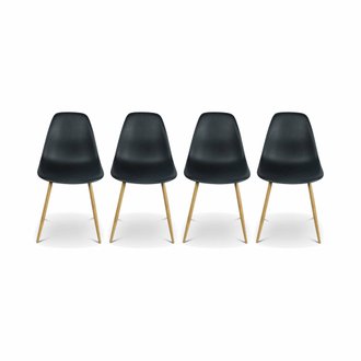 Lot de 4 chaises scandinaves - Lars -  pieds en métal couleur bois. fauteuils 1 place. noirs