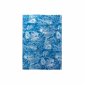 Tapis extérieur/intérieur 160 x 230 bleu canard avec motif exotique blanc