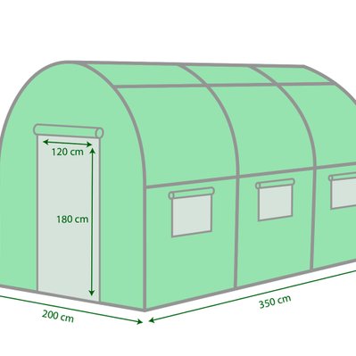 Serre de Jardin Tunnel 7m² - bâche armée - avec fenêtres latérales et porte zipée - EU18GH72 - 3760277970655
