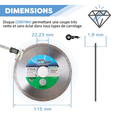 DIAMWOOD - Disque Diamant Carrelage et Faïence pour Meuleuse - Lame à Tronçonner - Découpe Parfaite - D 115mm, Al 22,23mm, H 5mm - 60881 - 3664100161220