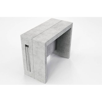 Table console extensible 8 couverts TOPAZ 90 cm béton avec allonges intégrées